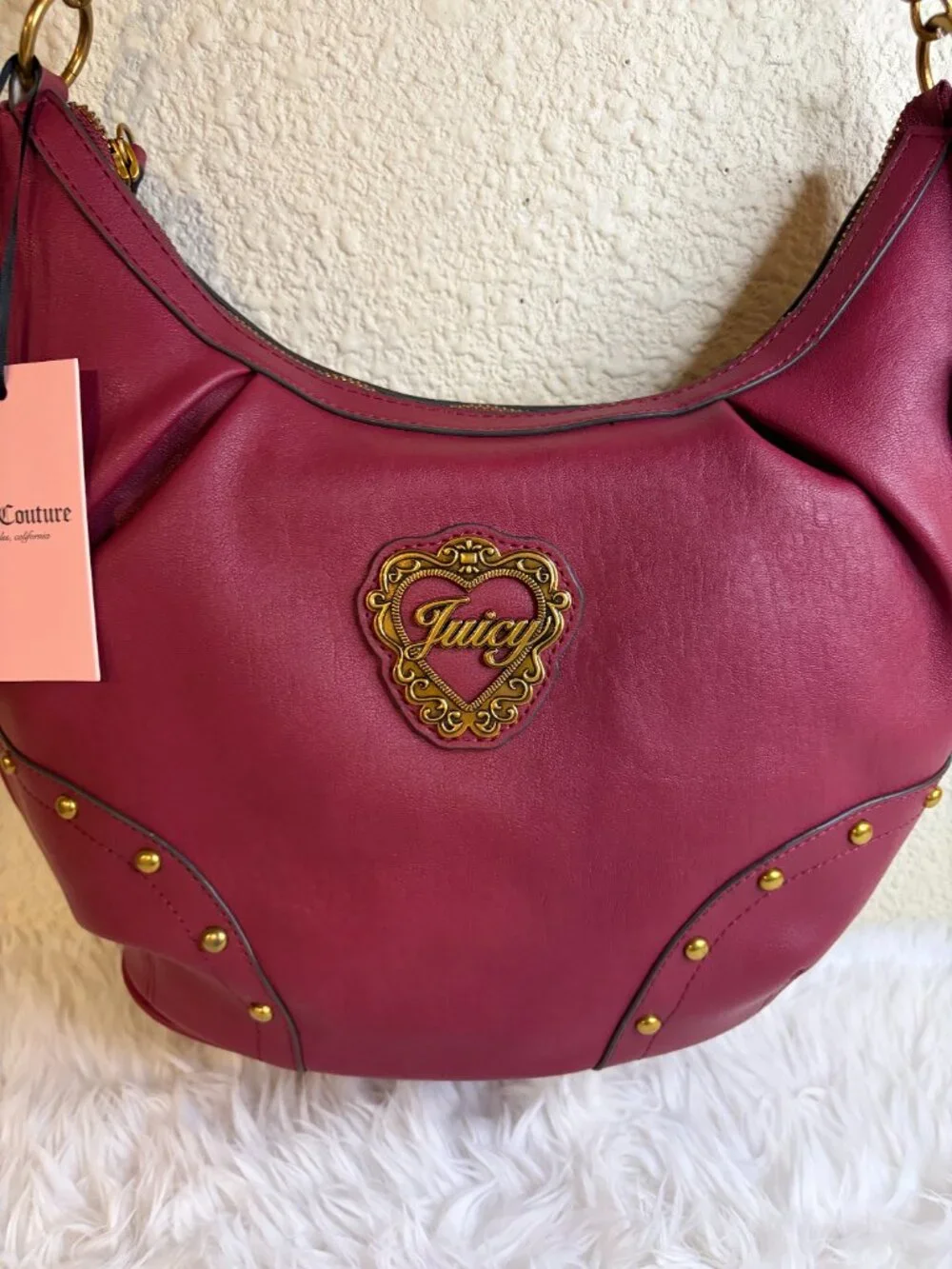 Juicy Couture In Her Juicy Era Cranberry Studded Hobo Shoulder Bag NWT